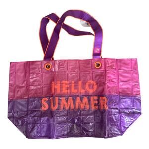 Little Miss Matched Pink Purple Hello Summer Inflatable Beach Tote Bag 21W"x12H"